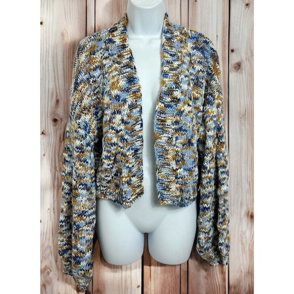 Shein Crop Cardigan Open Sweater Sz Small Chunky Oversized Space Dye Blue - Picture 3 of 7